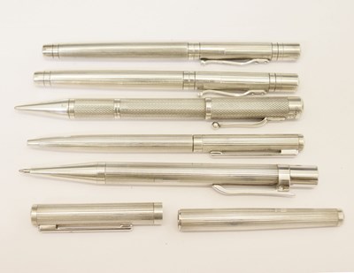 Lot 282 - Two silver Smythson ball point pens and Asprey pens