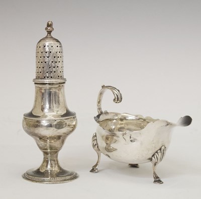Lot 211 - George III silver sauce boat and George silver sugar caster