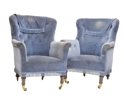Lot 680 - Pair of button back armchairs