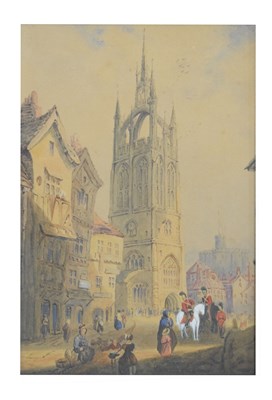 Lot 572 - English school - Watercolour - 'Parish Church of St. Nicholas, Newcastle-upon-Tyne'