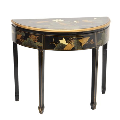 Lot 476 - Chinese black lacquered demi lune table