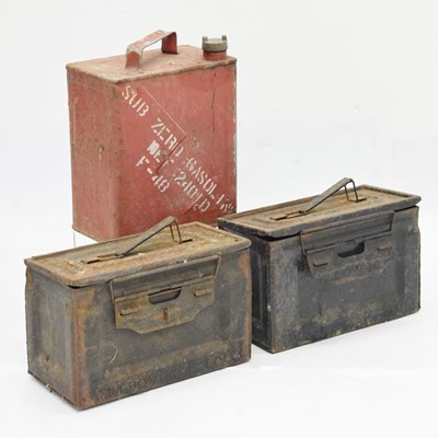 Lot 358 - Two ammunition cases and vintage petrol spirit can