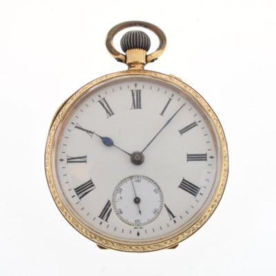 Lot 92 - '18K' yellow metal open face fob watch