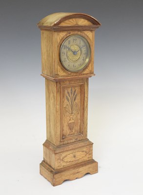 Lot 586 - Late 19th century inlaid longcase-form mantel clock