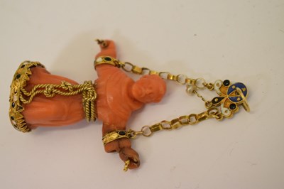 Lot 292 - Southern Italian carved coral and enamel figural pendant