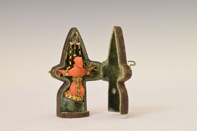 Lot 292 - Southern Italian carved coral and enamel figural pendant