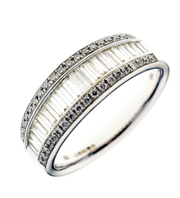 Lot 13 - 18ct white gold, baguette and brilliant cut diamond ring