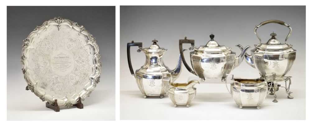 Lot 106 - GWR Interest - Victorian silver salver with scroll and leaf border