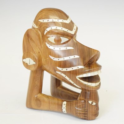 Lot 255 - 20th century hardwood and mother-of-pearl inlaid figural sculpture