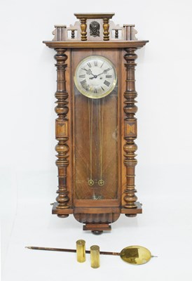 Lot 581 - Walnut and fruitwood-cased twin weight Vienna regulator wall clock