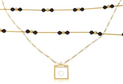 Lot 45 - Yellow metal bar and bead link necklace stamped '14K'