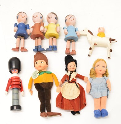 Lot 345 - Three Norah Wellings dolls and a group of painted wooden dolls