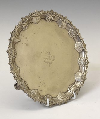 Lot 33 - Victorian silver salver or card tray with rococo-style border