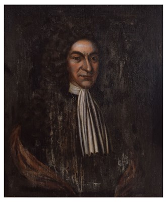 Lot 19 - 18th century oil on canvas - Portrait of a man in a wig with long fluted jabot, circa 1760