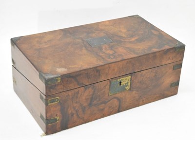 Lot 266 - Victorian walnut and brass bound lap desk/ writing box