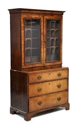 Lot 718 - George I walnut and crossbanded cabinet on chest