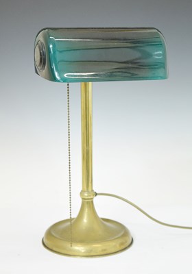 Lot 401 - 20th century Verdelite brass bankers lamp