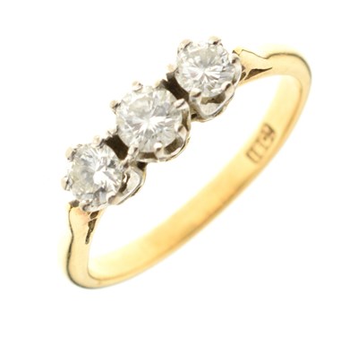 Lot 14 - Diamond three-stone ring, stamped '18ct'
