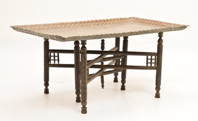 Lot 471 - Middle Eastern copper and white metal inlaid coffee table