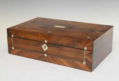 Lot 259 - Victorian rosewood and mother-of-pearl inlaid lap desk/writing box