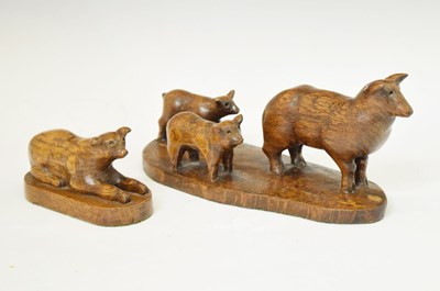 Lot 234 - Carved oak sheepdog and sheep