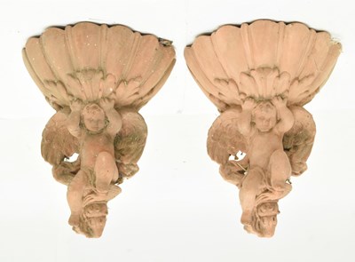 Lot 675 - Pair of Cherub wall pockets