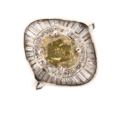 Lot 7 - Yellow diamond and diamond ballerina cluster dress ring