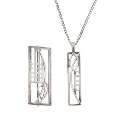 Lot 143 - Carrick - Rennie Mackintosh design silver brooch and pendant