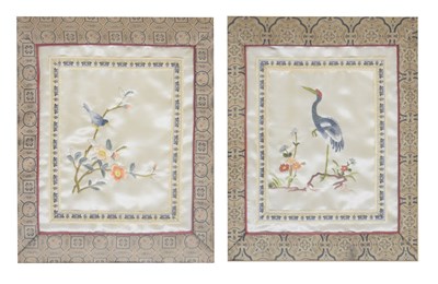 Lot 650 - Pair of framed Oriental silk panels