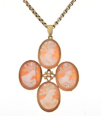 Lot 99 - Edwardian cruciform shell cameo pendant