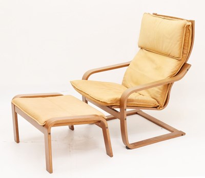 Lot 712 - Vintage Ikea teak framed Poang chair and matching footstool