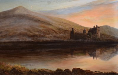 Lot 620 - D. W. Eshelby (early 20th century) - Oil on canvas - Kilchurn Castle, Loch Awe, Scotland