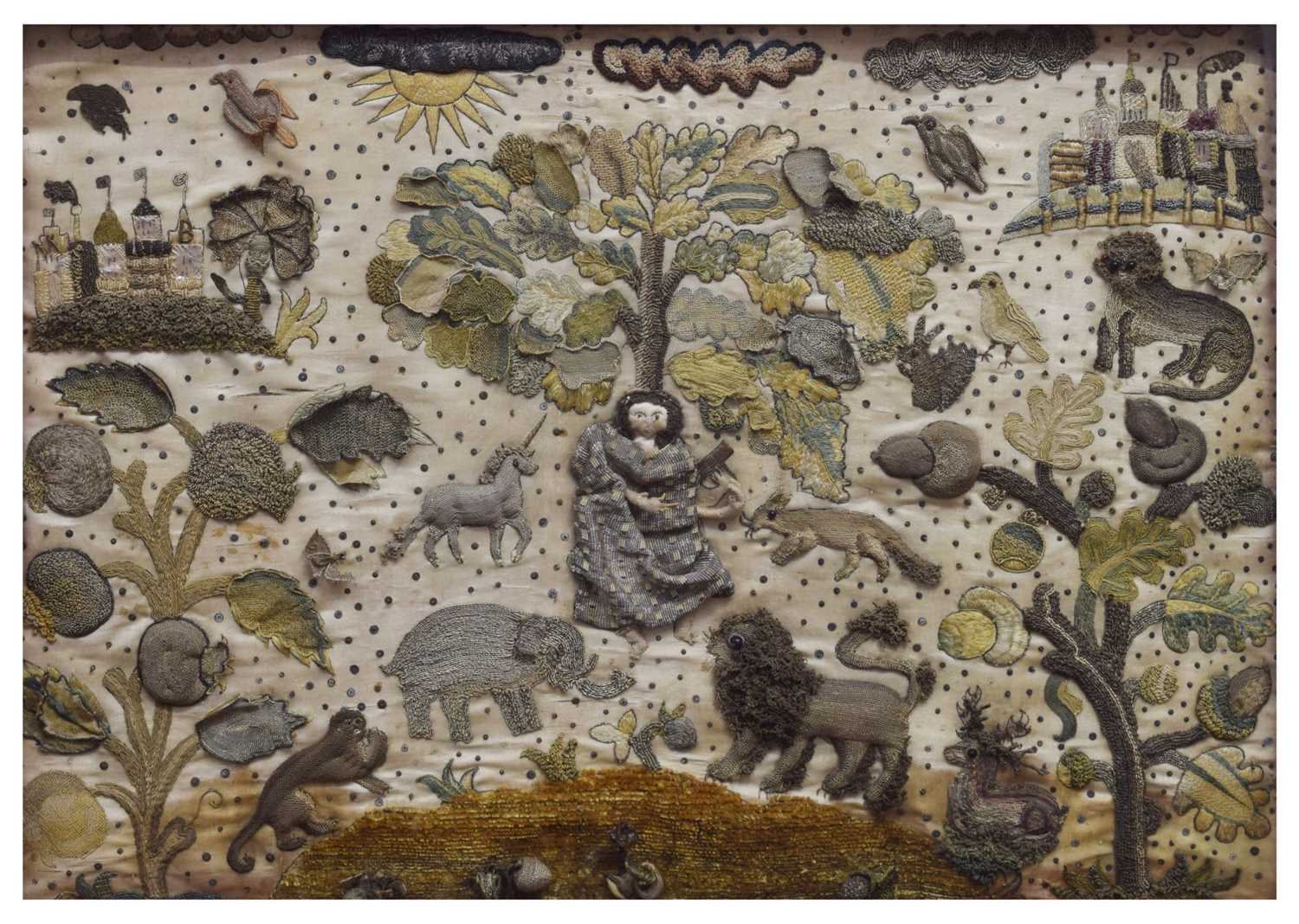 Lot 61 - Mid 17th century stumpwork panel