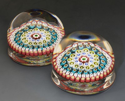 Lot 525 - Pair of millefiori hemispherical paperweights