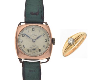 Lot 40 - 18ct gold diamond single stone ring and 9ct gold cased watch