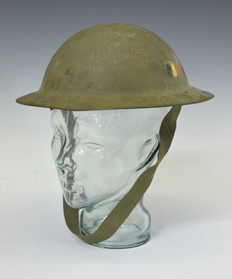 Lot 490 - Second World War period steel helmet with painted Belgium flag to side