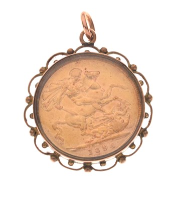 Lot 257 - Victorian gold sovereign, 1894, in 9ct mount