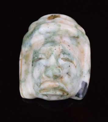 Lot 130 - Antiquities - Believed Pre-Columbian carved jade mask pendant