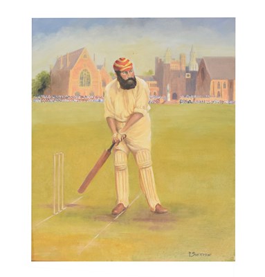 Lot 653 - R. Swetman - Oil on board - W.G. Grace playing cricket at Clifton College