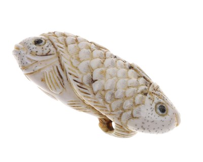 Lot 303 - Japanese carved ivory double carp netsuke