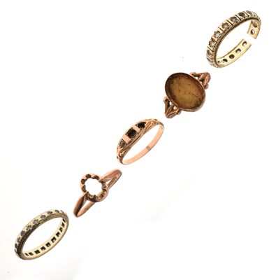 Lot 37 - Three 9ct rose gold vacant ring mounts, etc.