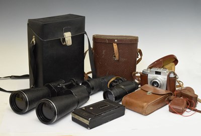 Lot 391 - Two pairs of binoculars, cameras and accessories