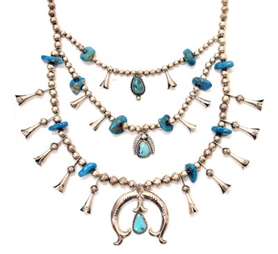 Lot 30 - Turquoise silver three-tier Navajo necklace