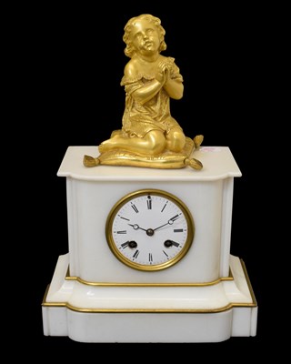 Lot 737 - Late 19th century French white marble mantel clock