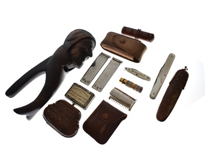 Lot 318 - Black Forest nutcracker, Midlands Railway vesta, mother-of-pearl fruit knife, etc