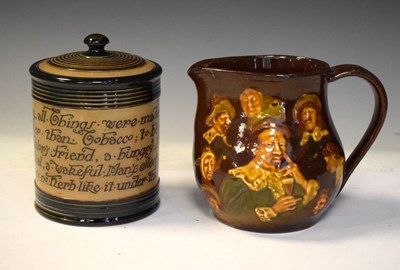 Lot 402 - Doulton Kingsware 'Memories' jug and Lambeth tobacco jar
