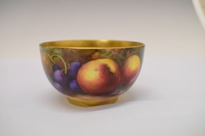 Lot 339 - George V Royal Worcester porcelain fruit-painted coffee pot, cream jug and sugar basin