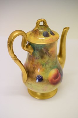 Lot 339 - George V Royal Worcester porcelain fruit-painted coffee pot, cream jug and sugar basin