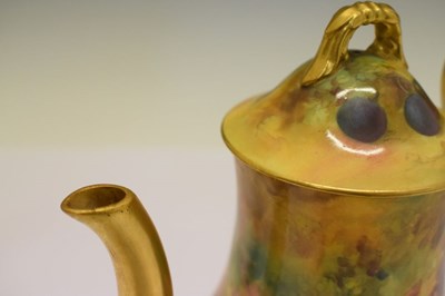 Lot 339 - George V Royal Worcester porcelain fruit-painted coffee pot, cream jug and sugar basin