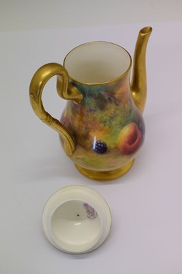 Lot 339 - George V Royal Worcester porcelain fruit-painted coffee pot, cream jug and sugar basin